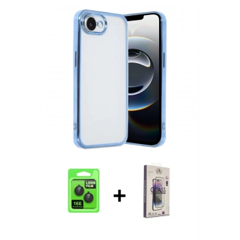 MARSİLYAN™- iPhone 16E Kılıf Vadi Minimal - Siyah Bilvis 3D Cam Ekran Koruyucu + Raze Metal Kamera Lens - SH