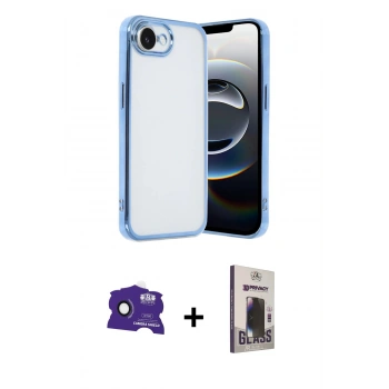 MARSİLYAN™- iPhone 16E Kılıf Vadi Minimal - Siyah Bilvis Hayalet Cam Ekran Koruyucu + Bilvis Titan Kamera Lens - SH