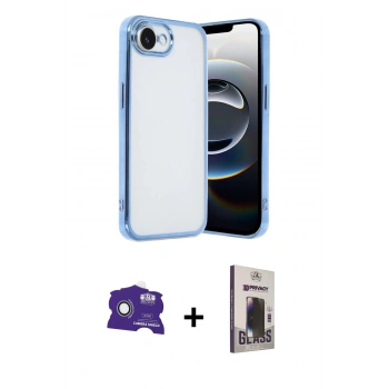 MARSİLYAN™- iPhone 16E Kılıf Vadi Minimal - Siyah Bilvis Hayalet Cam Ekran Koruyucu + Bilvis Titan Kamera Lens - BZ