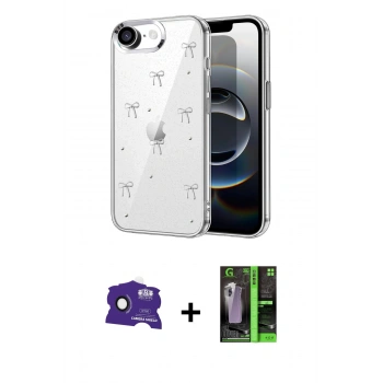 MARSİLYAN™- iPhone 16E Kılıf Yörünge Form - Şeffaf 360 Full Body Arka Koruyucu + Bilvis Titan Kamera Lens - SH