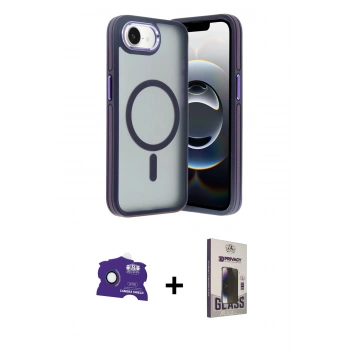 MARSİLYAN™- iPhone 16E Kılıf Yörünge Klasik - Siyah Bilvis Hayalet Cam Ekran Koruyucu + Bilvis Titan Kamera Lens - RW