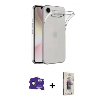 MARSİLYAN™- iPhone 16E Kılıf Zirve Doku - Siyah Bilvis 3D Cam Ekran Koruyucu + Bilvis Titan Kamera Lens - SH