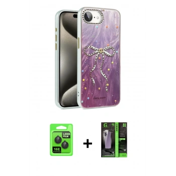 MARSİLYAN™- iPhone 16E Kılıf Zirve Modern Prime - Şeffaf 360 Full Body Arka Koruyucu + Raze Metal Kamera Lens - SH