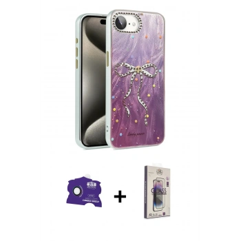 MARSİLYAN™- iPhone 16E Kılıf Zirve Modern Prime - Siyah Bilvis 3D Cam Ekran Koruyucu + Bilvis Titan Kamera Lens - RW