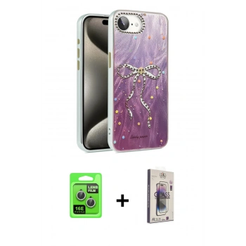 MARSİLYAN™- iPhone 16E Kılıf Zirve Modern Prime - Siyah Bilvis 3D Cam Ekran Koruyucu + Raze Metal Kamera Lens - GS