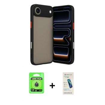 MARSİLYAN™- iPhone 17 Air Kılıf Ahenk Çizgi Serisi - Şeffaf Pasifik Cam Ekran Koruyucu + Raze Metal Kamera Lens - MI