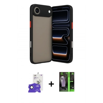 MARSİLYAN™- iPhone 17 Air Kılıf Ahenk Çizgi Serisi - Siyah 360 Mat Full Body Arka Koruyucu + Bilvis Titan Kamera Lens - LT