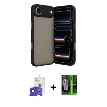 MARSİLYAN™- iPhone 17 Air Kılıf Ahenk Çizgi Serisi - Siyah 360 Mat Full Body Arka Koruyucu + Bilvis Titan Kamera Lens - SH