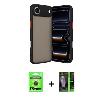 MARSİLYAN™- iPhone 17 Air Kılıf Ahenk Çizgi Serisi - Siyah 360 Mat Full Body Arka Koruyucu + Raze Metal Kamera Lens - SH