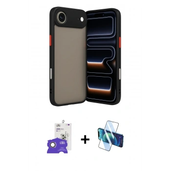 MARSİLYAN™- iPhone 17 Air Kılıf Ahenk Çizgi Serisi - Siyah 3D Antistatik Seramik Nano Ekran Koruyucu + Bilvis Titan Kamera Lens - GD