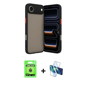 MARSİLYAN™- iPhone 17 Air Kılıf Ahenk Çizgi Serisi - Siyah 3D Antistatik Seramik Nano Ekran Koruyucu + Raze Metal Kamera Lens - GD