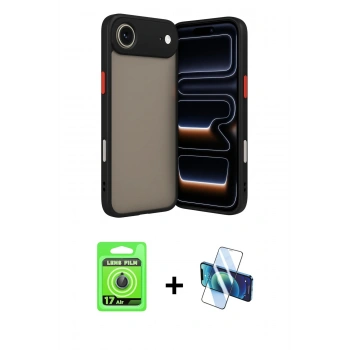 MARSİLYAN™- iPhone 17 Air Kılıf Ahenk Çizgi Serisi - Siyah 3D Antistatik Seramik Nano Ekran Koruyucu + Raze Metal Kamera Lens - MI
