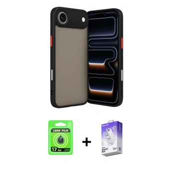MARSİLYAN™- iPhone 17 Air Kılıf Ahenk Çizgi Serisi - Siyah Bilvis 5in1 3D Magic Cam Ekran Koruyucu + Raze Metal Kamera Lens - MI
