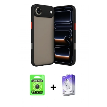 MARSİLYAN™- iPhone 17 Air Kılıf Ahenk Çizgi Serisi - Siyah Bilvis 5in1 3D Magic Cam Ekran Koruyucu + Raze Metal Kamera Lens - SH