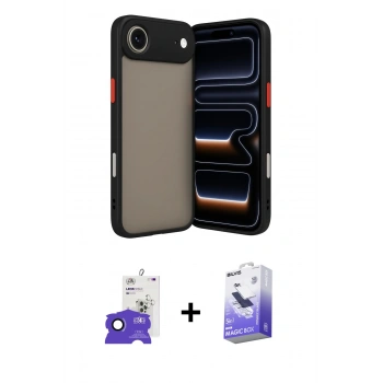 MARSİLYAN™- iPhone 17 Air Kılıf Ahenk Çizgi Serisi - Siyah Bilvis 5in1 5D Magic Hayalet Cam Ekran Koruyucu + Bilvis Titan Kamera Lens - LT