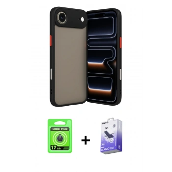 MARSİLYAN™- iPhone 17 Air Kılıf Ahenk Çizgi Serisi - Siyah Bilvis 5in1 5D Magic Hayalet Cam Ekran Koruyucu + Raze Metal Kamera Lens - MI