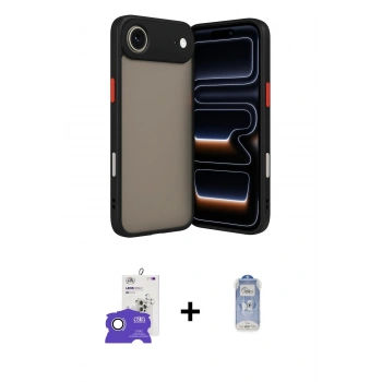MARSİLYAN™- iPhone 17 Air Kılıf Ahenk Çizgi Serisi - Siyah Joko Magic 5D Cam + Bilvis Titan Kamera Lens - GS