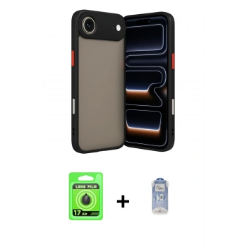 MARSİLYAN™- iPhone 17 Air Kılıf Ahenk Çizgi Serisi - Siyah Joko Magic 5D Cam + Raze Metal Kamera Lens - SH