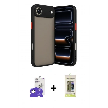 MARSİLYAN™- iPhone 17 Air Kılıf Ahenk Çizgi Serisi - Siyah Joko Magic 5D Hayalet Cam + Bilvis Titan Kamera Lens - GS