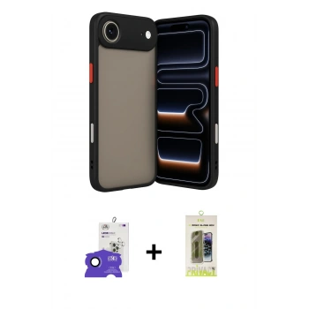 MARSİLYAN™- iPhone 17 Air Kılıf Ahenk Çizgi Serisi - Siyah Joko Magic 5D Hayalet Cam + Bilvis Titan Kamera Lens - LT