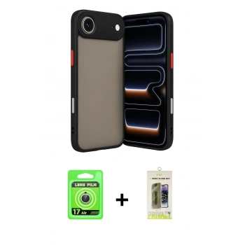 MARSİLYAN™- iPhone 17 Air Kılıf Ahenk Çizgi Serisi - Siyah Joko Magic 5D Hayalet Cam + Raze Metal Kamera Lens - GS