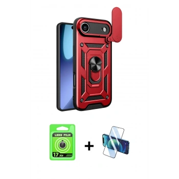 MARSİLYAN™- iPhone 17 Air Kılıf Ahenk Klasik - Siyah 3D Antistatik Seramik Nano Ekran Koruyucu + Raze Metal Kamera Lens - GS