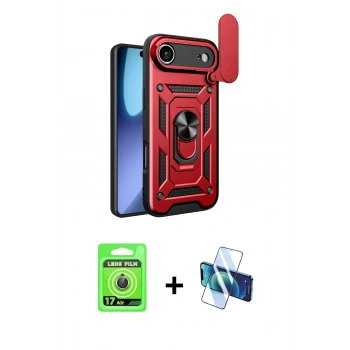 MARSİLYAN™- iPhone 17 Air Kılıf Ahenk Klasik - Siyah 3D Antistatik Seramik Nano Ekran Koruyucu + Raze Metal Kamera Lens - GD