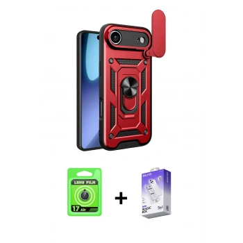 MARSİLYAN™- iPhone 17 Air Kılıf Ahenk Klasik - Siyah Bilvis 5in1 3D Magic Cam Ekran Koruyucu + Raze Metal Kamera Lens - MI