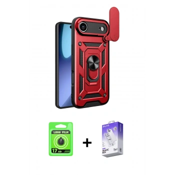 MARSİLYAN™- iPhone 17 Air Kılıf Ahenk Klasik - Siyah Bilvis 5in1 3D Magic Cam Ekran Koruyucu + Raze Metal Kamera Lens - SH