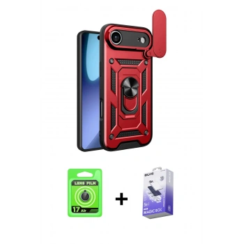 MARSİLYAN™- iPhone 17 Air Kılıf Ahenk Klasik - Siyah Bilvis 5in1 5D Magic Hayalet Cam Ekran Koruyucu + Raze Metal Kamera Lens - MI