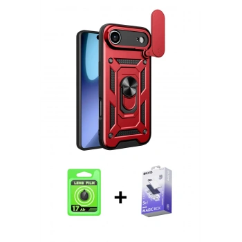 MARSİLYAN™- iPhone 17 Air Kılıf Ahenk Klasik - Siyah Bilvis 5in1 5D Magic Hayalet Cam Ekran Koruyucu + Raze Metal Kamera Lens - SH