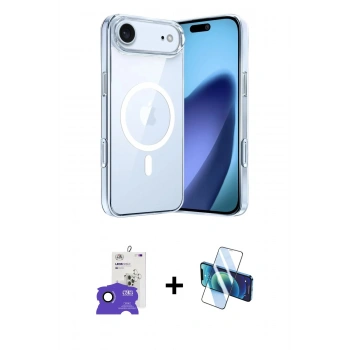MARSİLYAN™- iPhone 17 Air Kılıf Ahenk Minimal Serisi - Siyah 3D Antistatik Cam Ekran Koruyucu + Bilvis Titan Kamera Lens - SH