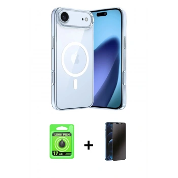 MARSİLYAN™- iPhone 17 Air Kılıf Ahenk Minimal Serisi - Siyah 3D Antistatik Hayalet Cam Ekran Koruyucu + Raze Metal Kamera Lens - SH
