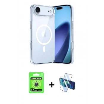 MARSİLYAN™- iPhone 17 Air Kılıf Ahenk Minimal Serisi - Siyah 3D Antistatik Seramik Nano Ekran Koruyucu + Raze Metal Kamera Lens - GS