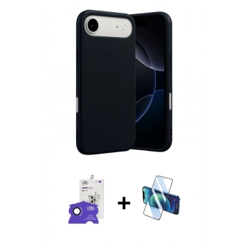 MARSİLYAN™- iPhone 17 Air Kılıf Ahenk Serisi - Siyah 3D Antistatik Cam Ekran Koruyucu + Bilvis Titan Kamera Lens - SH