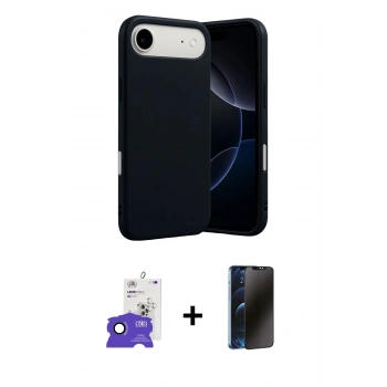 MARSİLYAN™- iPhone 17 Air Kılıf Ahenk Serisi - Siyah 3D Antistatik Hayalet Cam Ekran Koruyucu + Bilvis Titan Kamera Lens - SH