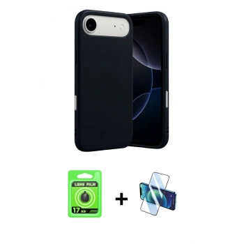 MARSİLYAN™- iPhone 17 Air Kılıf Ahenk Serisi - Siyah 3D Antistatik Seramik Nano Ekran Koruyucu + Raze Metal Kamera Lens - SH