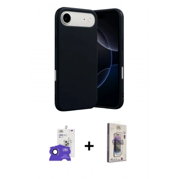 MARSİLYAN™- iPhone 17 Air Kılıf Ahenk Serisi - Siyah Bilvis 3D Cam Ekran Koruyucu + Bilvis Titan Kamera Lens - SH