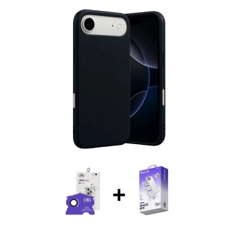 MARSİLYAN™- iPhone 17 Air Kılıf Ahenk Serisi - Siyah Bilvis 5in1 3D Magic Cam Ekran Koruyucu + Bilvis Titan Kamera Lens - SH