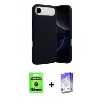 MARSİLYAN™- iPhone 17 Air Kılıf Ahenk Serisi - Siyah Bilvis 5in1 3D Magic Cam Ekran Koruyucu + Raze Metal Kamera Lens - SH