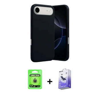 MARSİLYAN™- iPhone 17 Air Kılıf Ahenk Serisi - Siyah Bilvis 5in1 5D Magic Hayalet Cam Ekran Koruyucu + Raze Metal Kamera Lens - GD