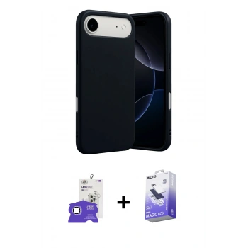 MARSİLYAN™- iPhone 17 Air Kılıf Ahenk Serisi - Siyah Bilvis 5in1 5D Magic Hayalet Cam Ekran Koruyucu + Bilvis Titan Kamera Lens - GS
