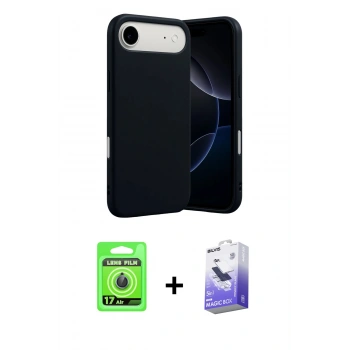 MARSİLYAN™- iPhone 17 Air Kılıf Ahenk Serisi - Siyah Bilvis 5in1 5D Magic Hayalet Cam Ekran Koruyucu + Raze Metal Kamera Lens - MI