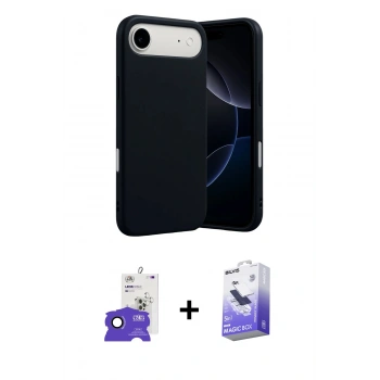 MARSİLYAN™- iPhone 17 Air Kılıf Ahenk Serisi - Siyah Bilvis 5in1 5D Magic Hayalet Cam Ekran Koruyucu + Bilvis Titan Kamera Lens - SH