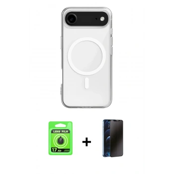 MARSİLYAN™- iPhone 17 Air Kılıf Ahenk Yansıma Prime - Siyah 3D Antistatik Hayalet Cam Ekran Koruyucu + Raze Metal Kamera Lens - SH