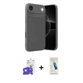 MARSİLYAN™- iPhone 17 Air Kılıf Eksen Form Prime - Şeffaf Pasifik Cam Ekran Koruyucu + Bilvis Titan Kamera Lens - GS