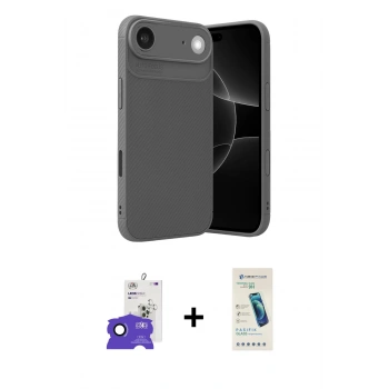 MARSİLYAN™- iPhone 17 Air Kılıf Eksen Form Prime - Şeffaf Pasifik Cam Ekran Koruyucu + Bilvis Titan Kamera Lens - LT