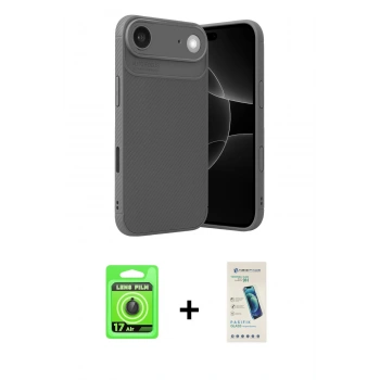 MARSİLYAN™- iPhone 17 Air Kılıf Eksen Form Prime - Şeffaf Pasifik Cam Ekran Koruyucu + Raze Metal Kamera Lens - SH