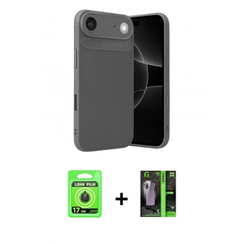 MARSİLYAN™- iPhone 17 Air Kılıf Eksen Form Prime - Siyah 360 Mat Full Body Arka Koruyucu + Raze Metal Kamera Lens - SH