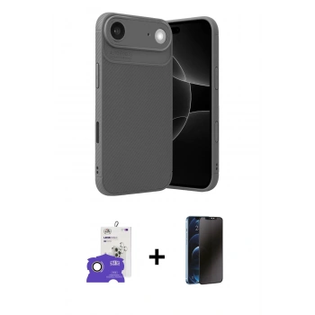 MARSİLYAN™- iPhone 17 Air Kılıf Eksen Form Prime - Siyah 3D Antistatik Hayalet Cam Ekran Koruyucu + Bilvis Titan Kamera Lens - GD